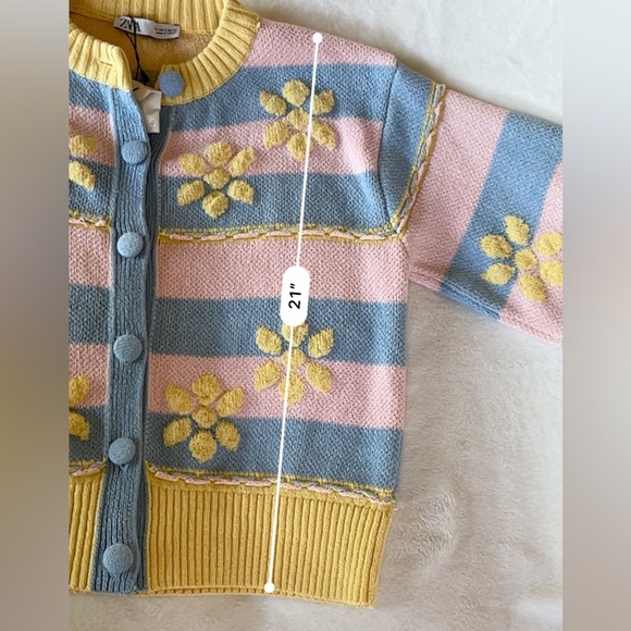 Zara Floral Jacquard Knit Cardigan Pastel Blue Yellow Size S NWT Rare - Picture 7 of 14